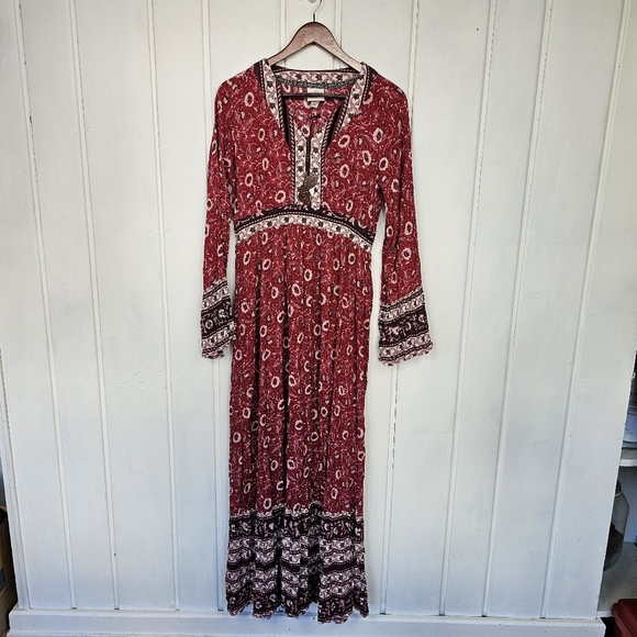 Knox Rose Dresses & Skirts - Knox Rose Red Pink Floral Cottagecore Long Bell Sleeve Maxi Dress Sz Small